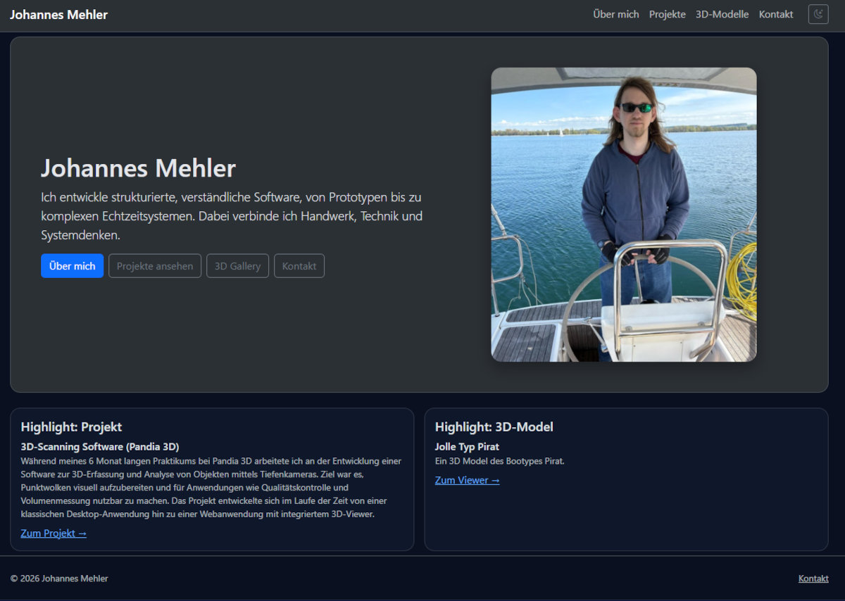 Startseite der Portfolio-Website